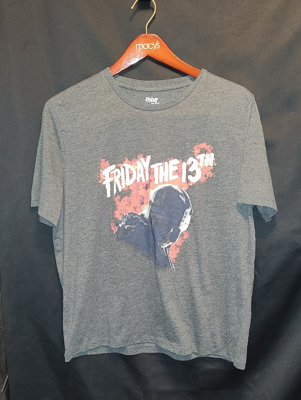 MAD Engine Friday the 13th Heather Gray Graphic Tee with Red Accent SIZE LARGE